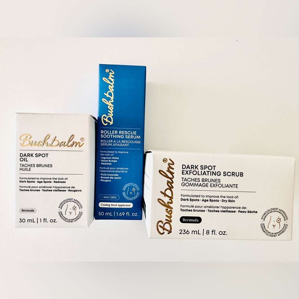 Bush Balm Trio - Dark Spot Oil & Scrub, plus bonus Roller Rescue Soothing Serum